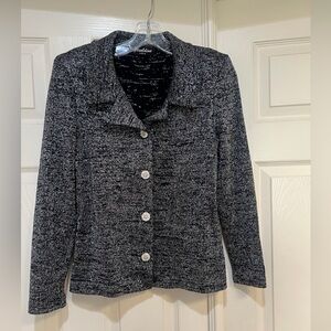 Geraldine USA Wool Santana Knit‎ Black Silver Metallic Blazer Stoned buttons